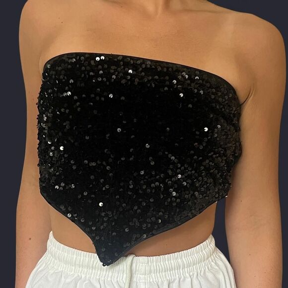 Black Backless sequin bandeau top - Picture 1 of 2